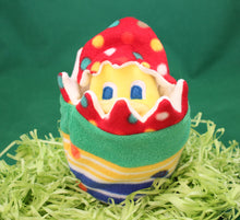 Load image into Gallery viewer, This Peek a boo Puppet is a yellow chick in an Easter egg. It is made of fleece with sewn on eyes. It is washable and safe for all ages.
