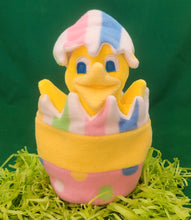 Load image into Gallery viewer, This Peek a boo Puppet is a yellow chick in an Easter egg. It is made of fleece with sewn on eyes. It is washable and safe for all ages