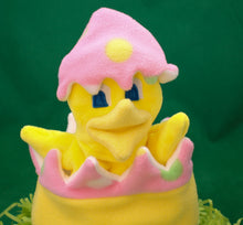 Load image into Gallery viewer, This Peek a boo Puppet is a yellow chick in an Easter egg. It is made of fleece with sewn on eyes. It is washable and safe for all ages.