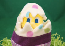 Load image into Gallery viewer, This Peek a boo Puppet is a yellow chick in an Easter egg. It is made of fleece with sewn on eyes. It is washable and safe for all ages.