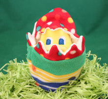 Load image into Gallery viewer, This Peek a boo Puppet is a yellow chick in an Easter egg. It is made of fleece with sewn on eyes. It is washable and safe for all ages.
